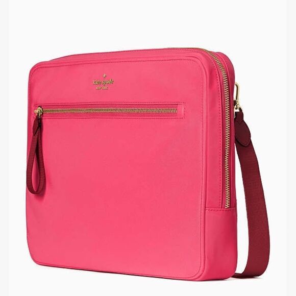 kate spade Handbags - Kate Spade NY Chelsea Nylon Laptop Sleeve Crossbody Bag With Strap in Red & Gold